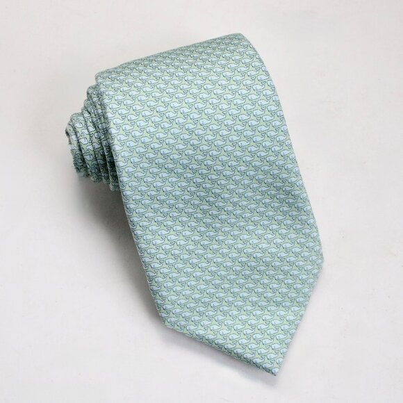 Vineyard Vines Men's Green Blue Vineyard Whale Silk Neck Tie NWT - Picture 2 of 7